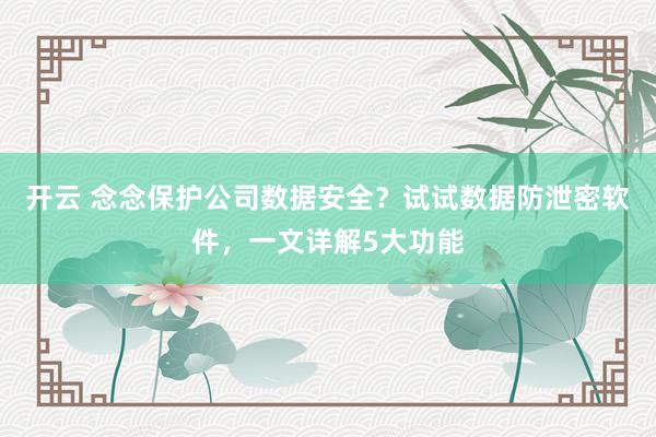 开云 念念保护公司数据安全？试试数据防泄密软件，一文详解5大功能